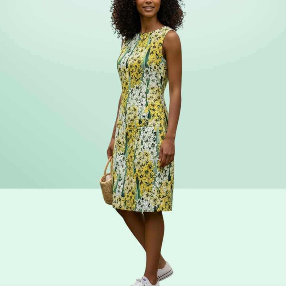 Tommy Hilfiger Colorful Floral Sleeveless Shift Dress Women’s 8 Yellow/Green